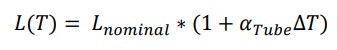 Equation 2: Change in tube length with temperature