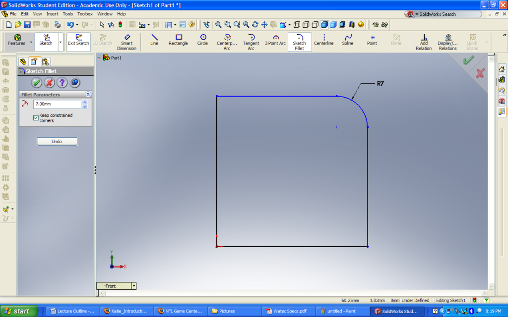 Figure 4: Creating a Fillet