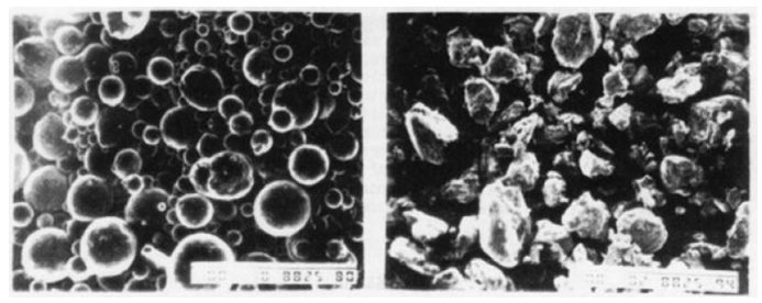 Figure 5. SEM image showing spherical and ground powders